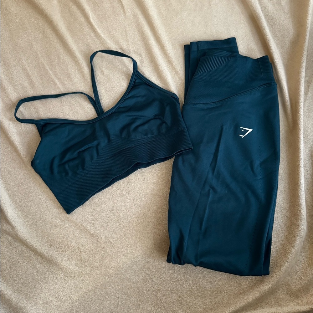 Gymshark Dark Teal Sports Bra and Leggings Set
